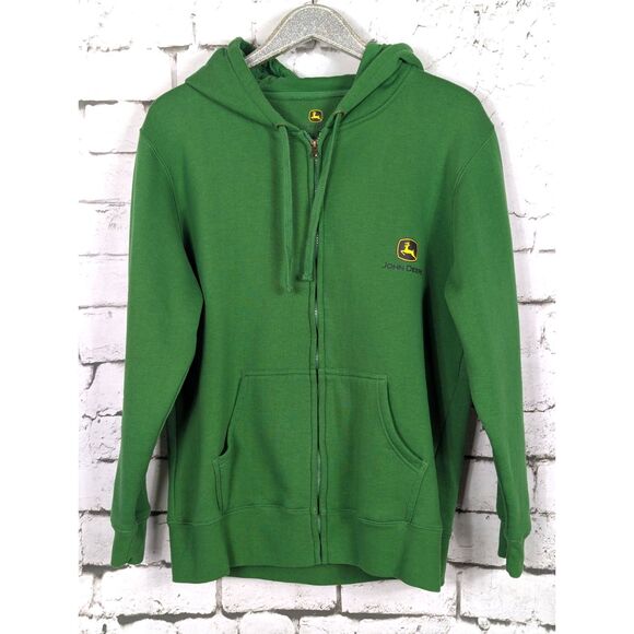 JOHN DEERE Green Full-Zip Fleece Jacket Hoodie Pockets Soft Cozy Medium - Picture 1 of 6